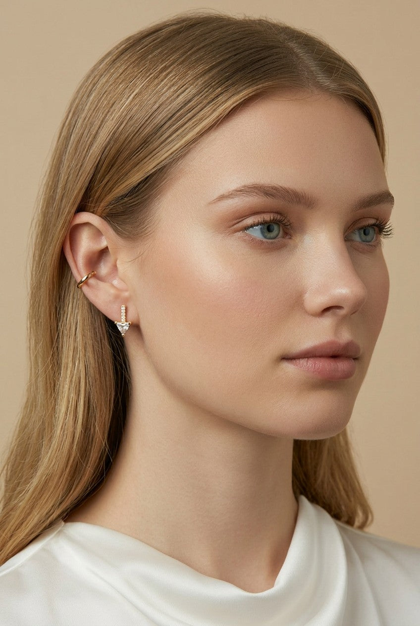 ✨ 18k Gold Filled CZ Bar Triangle Stud Earrings — Three Edges. Three Lines of Sparkle. One Sharp Silhouette.