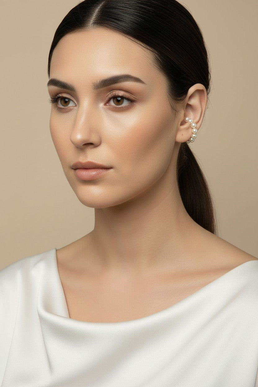 ๐ค 18k Gold Filled Pearl Ear Cuff โ Soft Lustre. Organic Row. No Piercing Required.