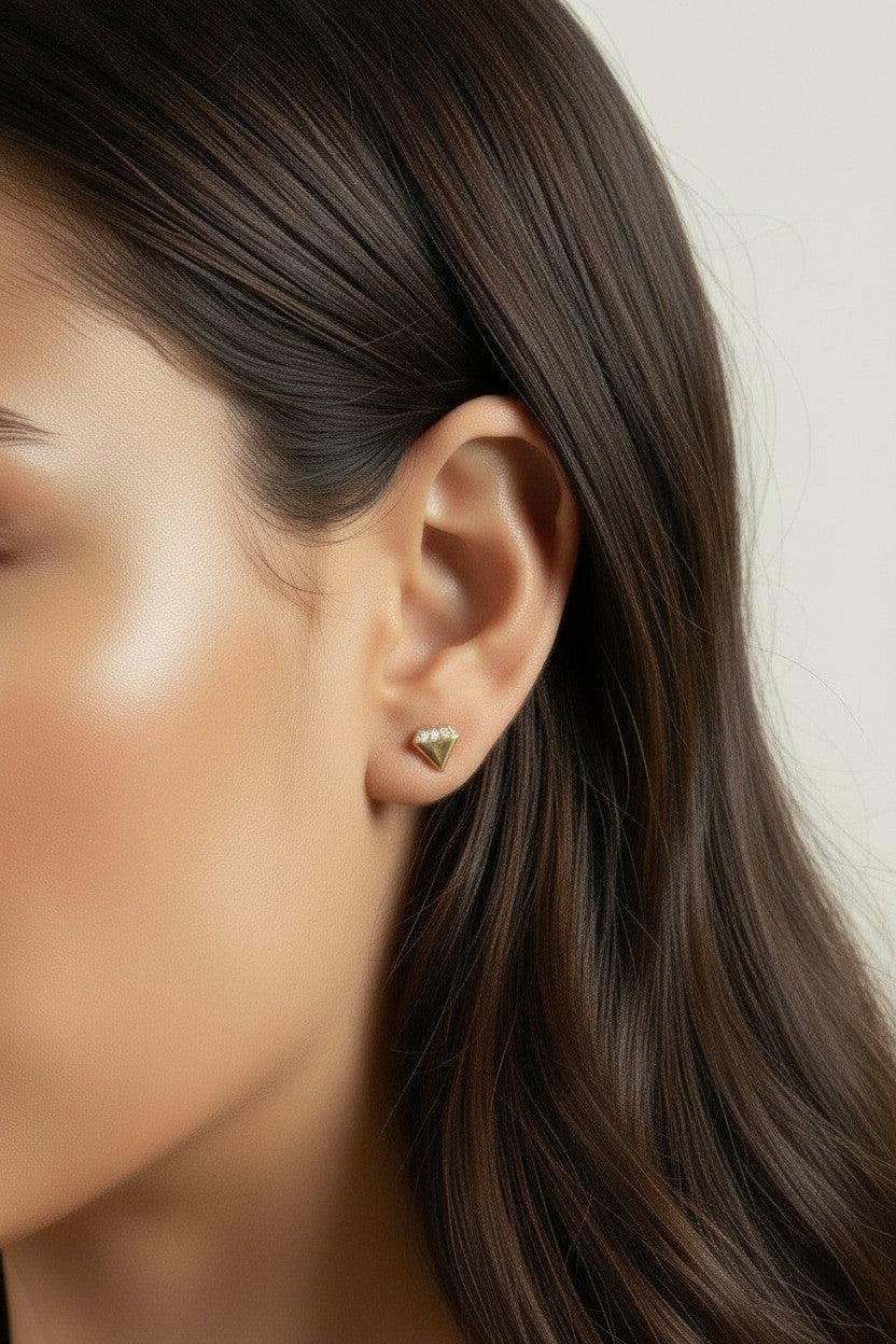 ๐ 18k Gold Filled 3D Diamond CZ Stud Earrings โ Not Flat. Not Plain. Fully Dimensional Sparkle.