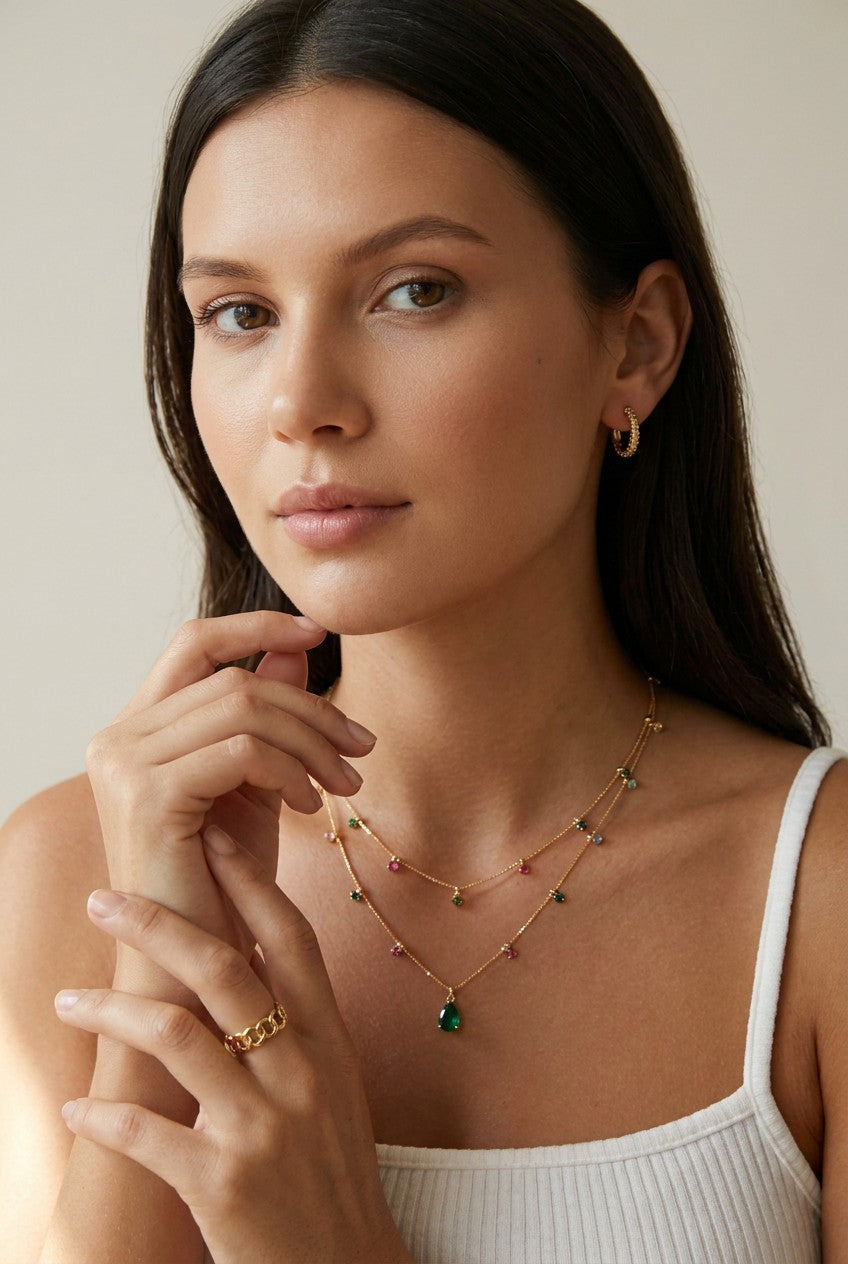 18k Gold Filled Layered CZ Satellite Necklace | Choose Your Color