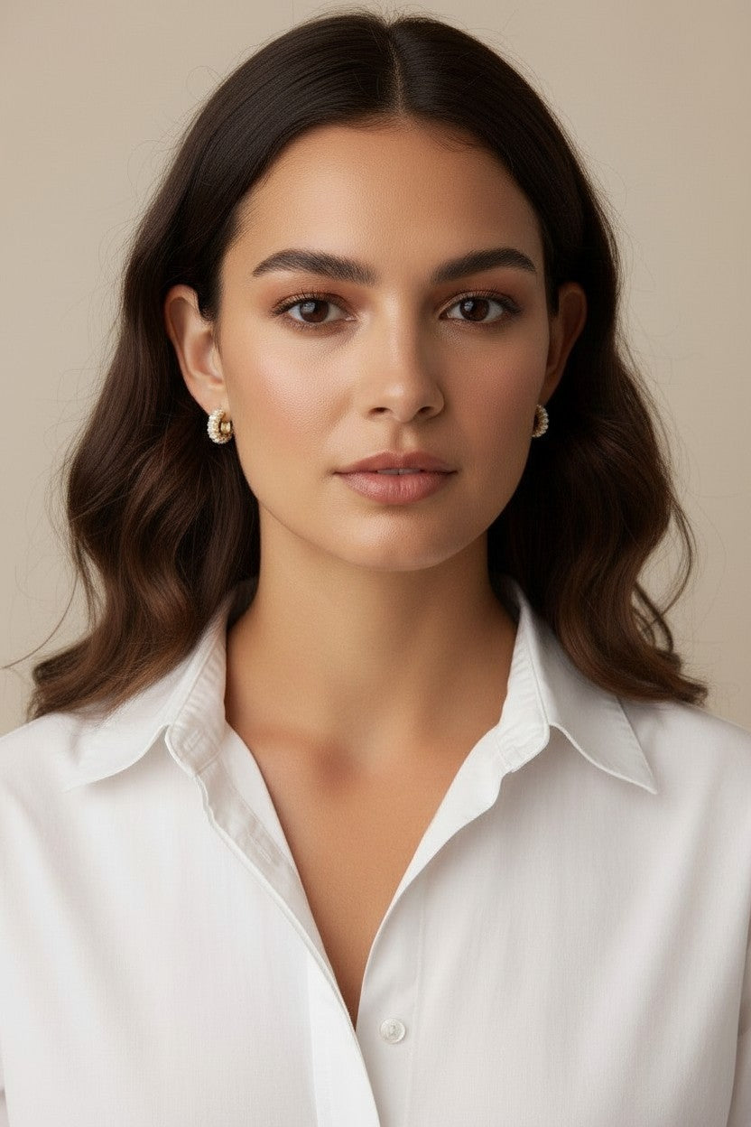 18k Gold Filled Petite Double Pearl C-Hoop Earrings | Modern Classic