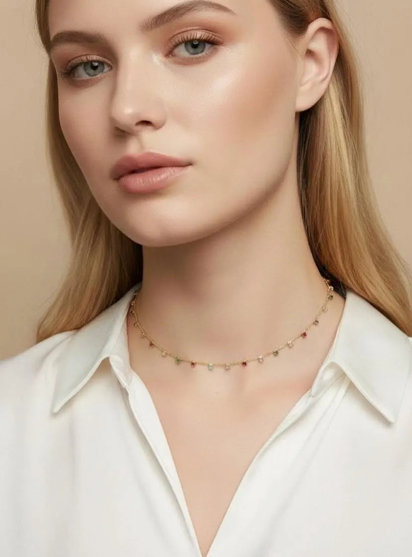 Cubic Zirconia Necklace for Women - Colorful CZ Stone Jewelry
