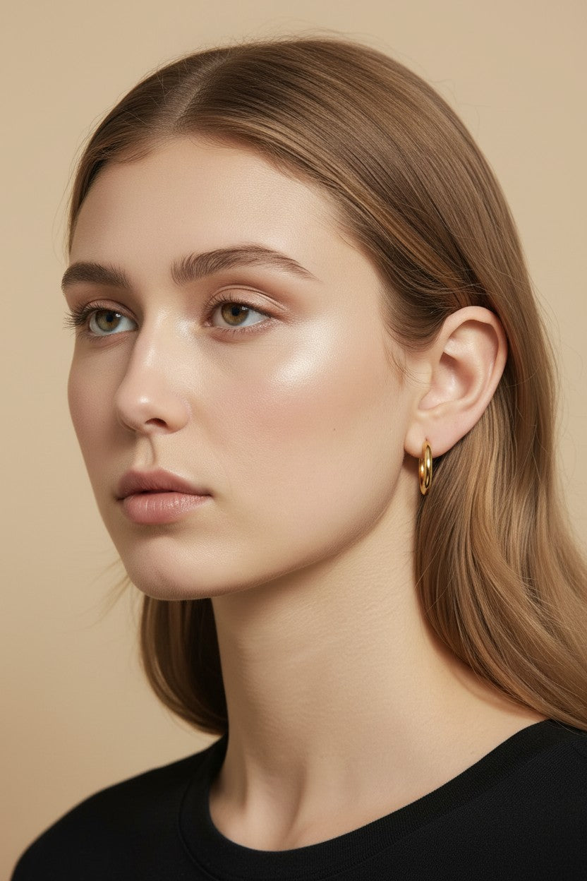 Gold Rounded Polished Clicker Hoop Earrings