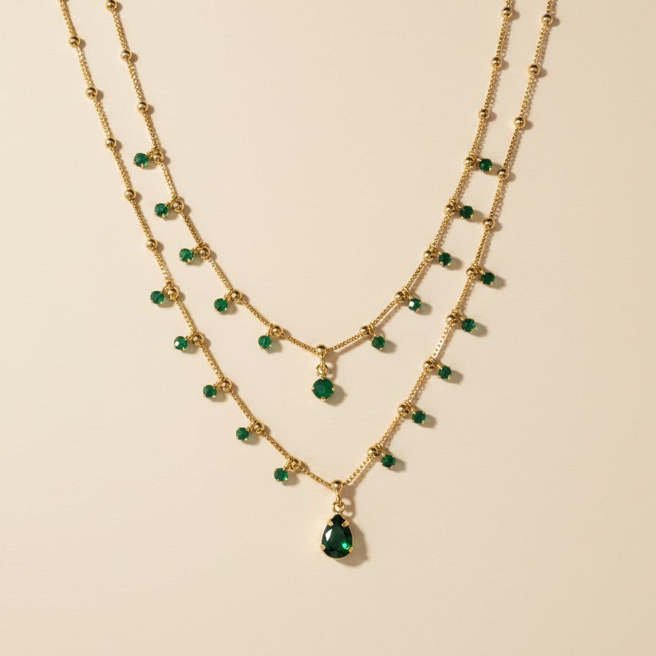 18k Gold Filled Emerald CZ Teardrop Satellite Necklace | The Upgraded Best Seller in Emerald
