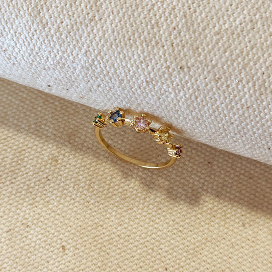 Pastel CZ Ring - Colorful Stone Ring with 5 Gems