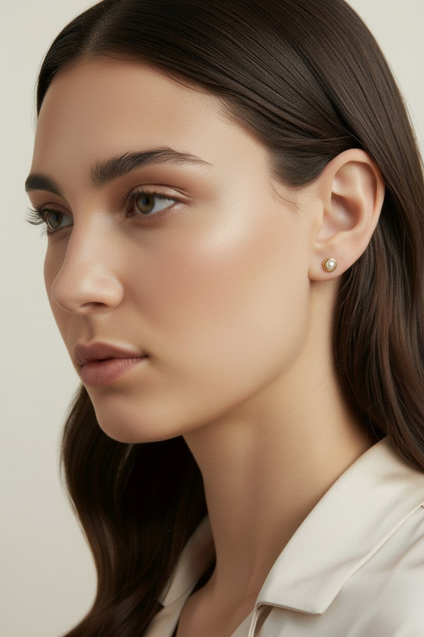 Pearl Stud Earrings - Classic Cabochon Pearl Studs for Women | Hypoallergenic Vintage-Inspired Earrings | Timeless Elegance