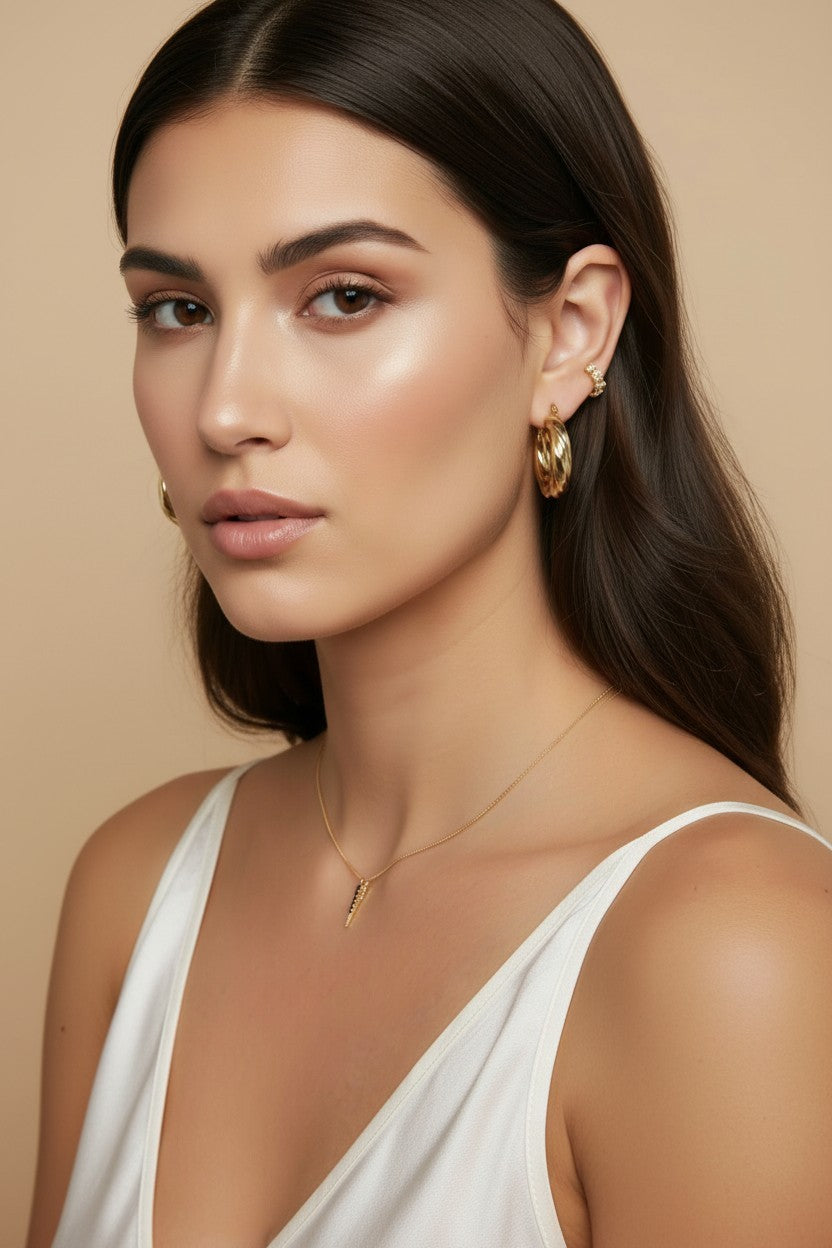 ⚡ 18k Gold Filled Black CZ Spear Necklace — Dark Edge. Warm Gold. A Point That Makes Its Statement.