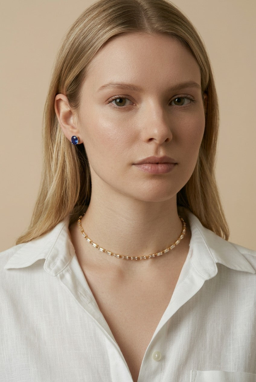 18k Gold Filled Sideways CZ Baguette Choker | Dainty Statement, Effortless Style