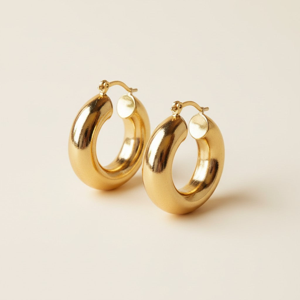 18k Gold Filled Fat Thick Small Hoop Earrings