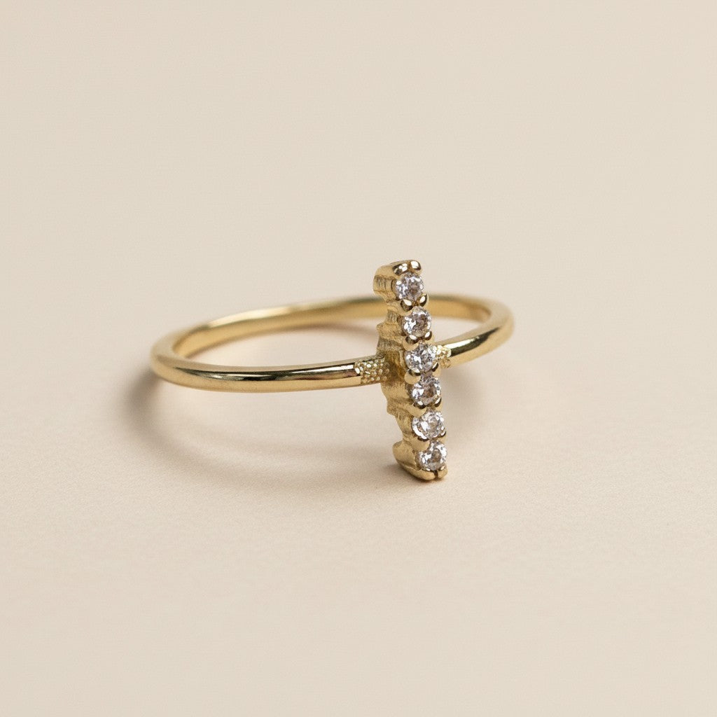 Mini Bar Ring for Women | Dainty CZ Crystal Ring | Minimalist Stackable Ring