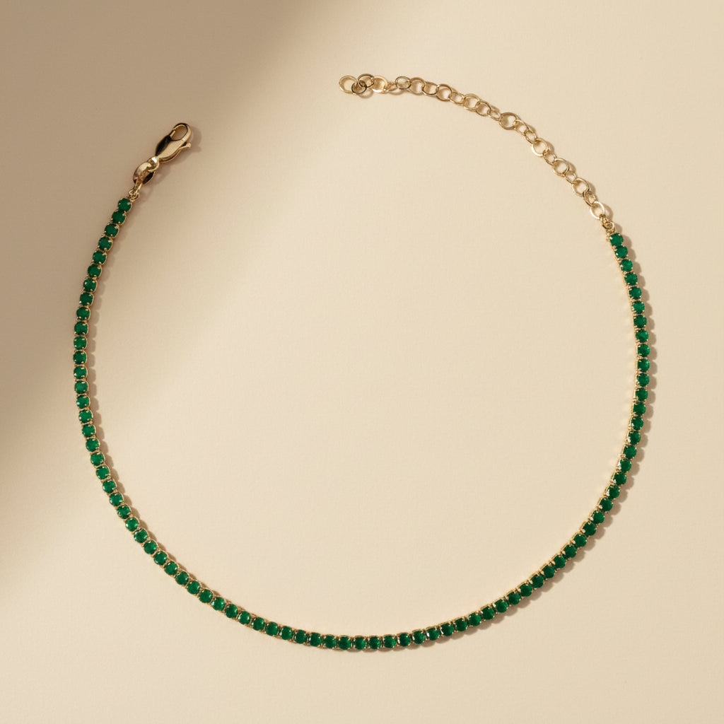 Emerald Green CZ Necklace - Adjustable Tennis Style Cubic Zirconia Chain