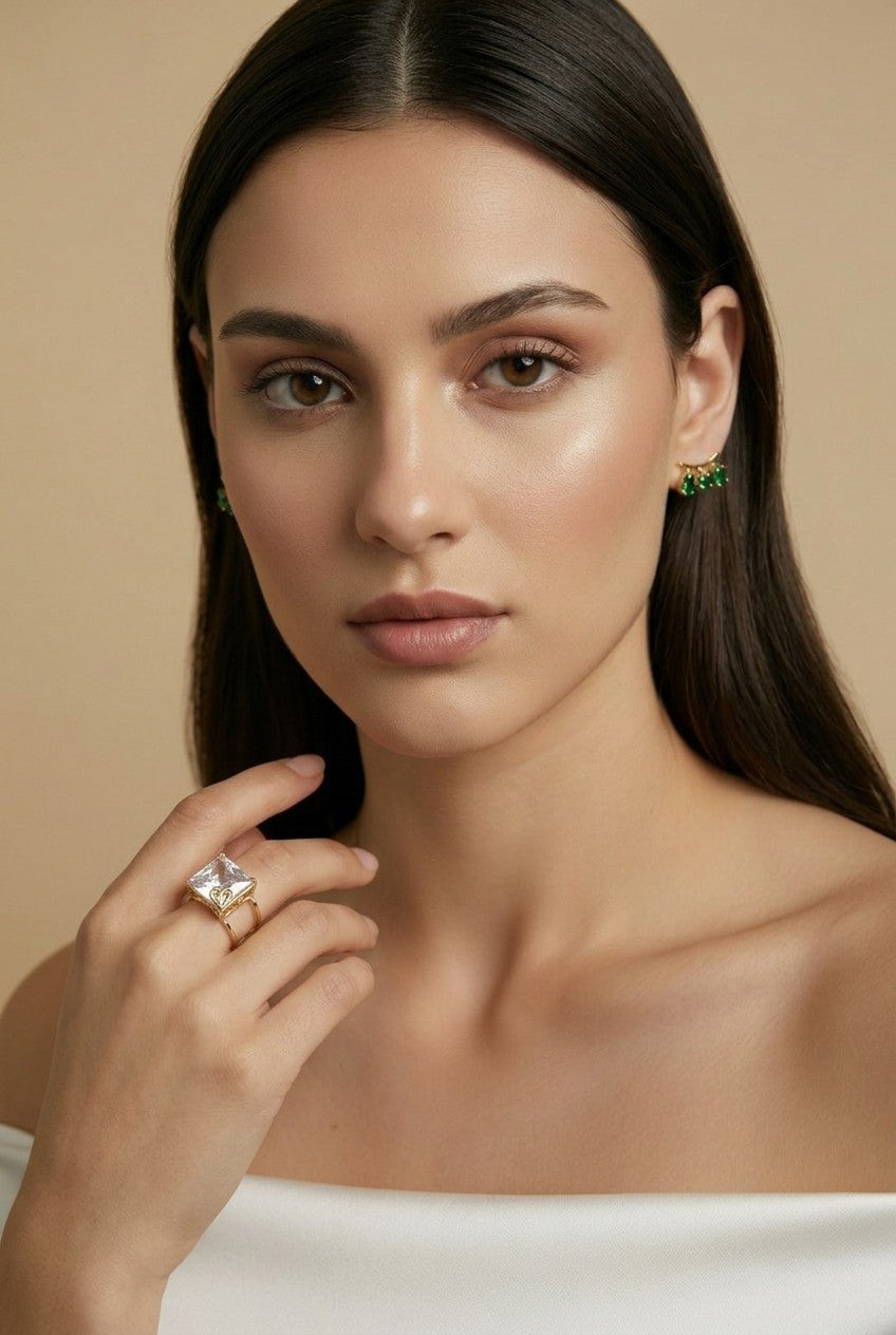 18k Gold Filled Oversized Princess Cut CZ Ring | Diamond-Like Glamour