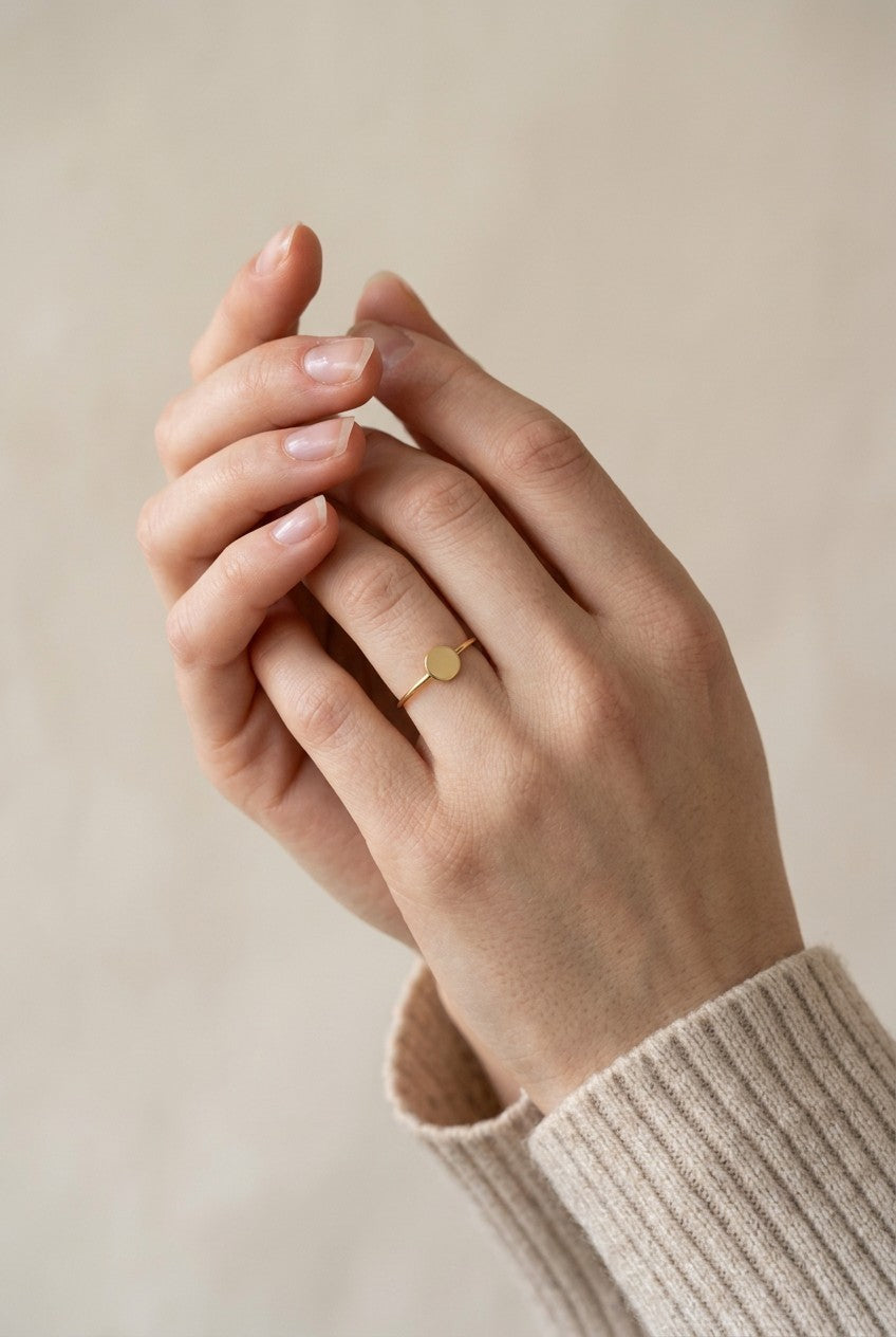 18k Gold Filled Slim Flat Disc Ring | Minimalist Everyday Charm