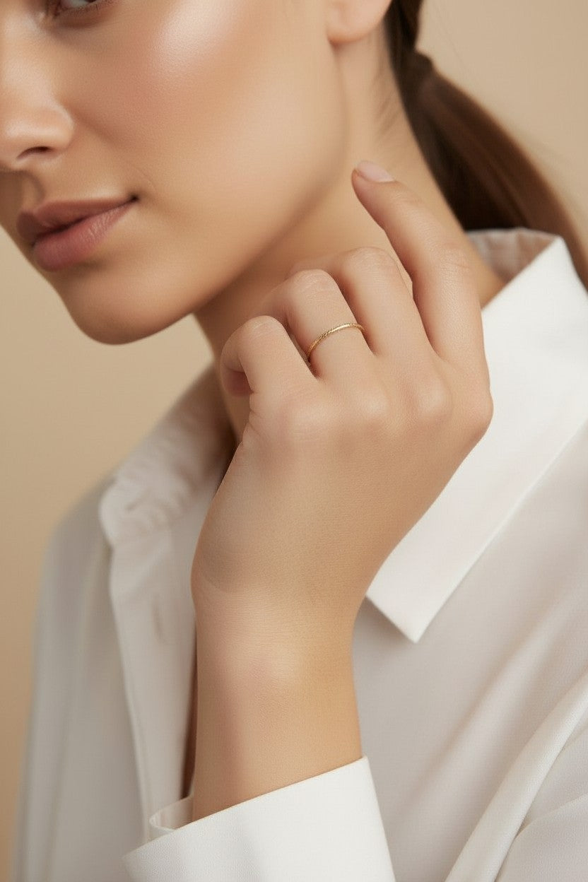 ✨ 14k Gold Filled Diamond Cut Stackable Ring — Stone-Free Sparkle at Its Most Minimal Width.