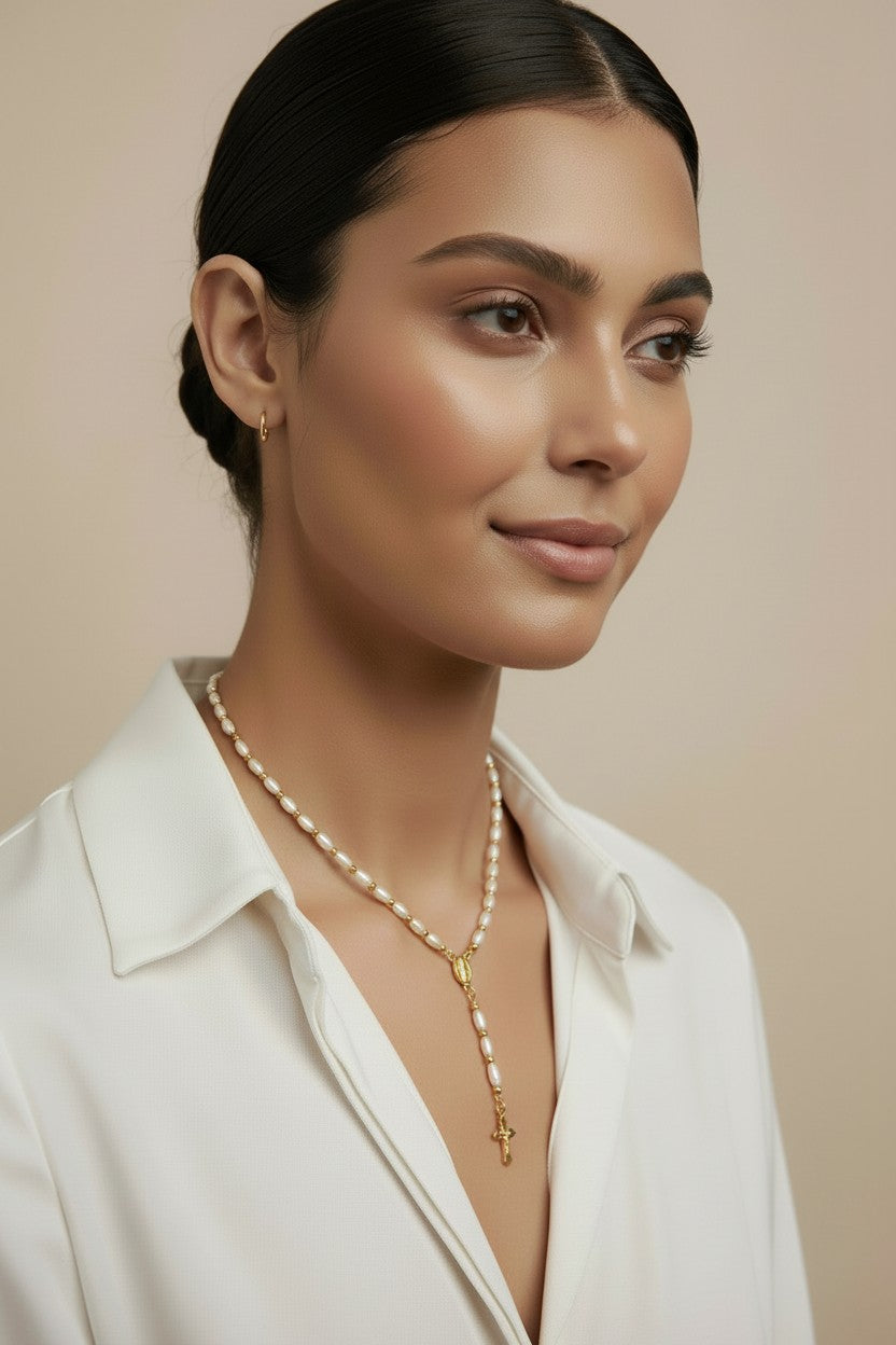 Pearl Rosary Necklace for Women | Religious Jewelry | Spiritual Pearl Necklace