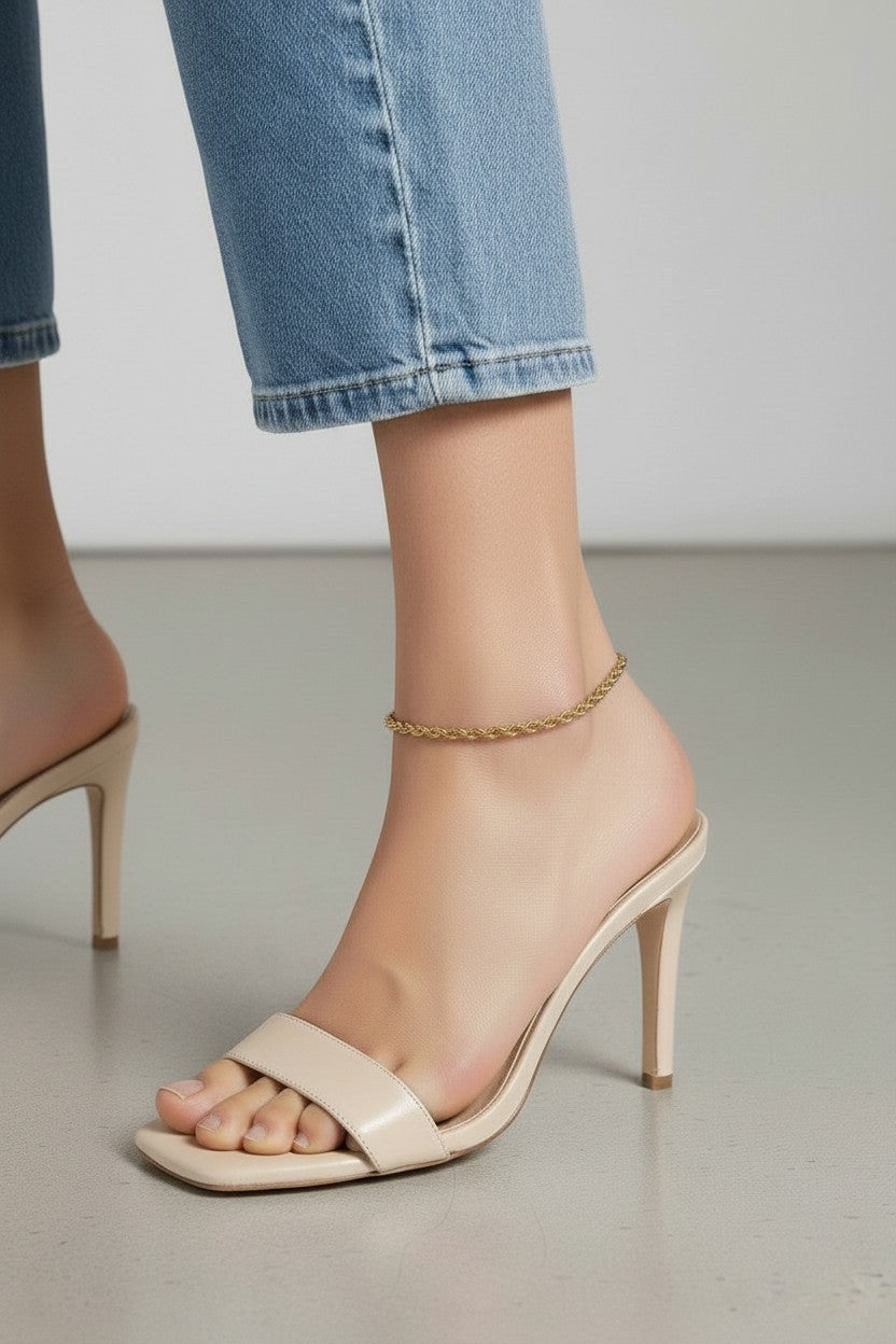 Rope Anklet for Women | 4mm Thick Gold Chain Anklet | Luxury Beach Jewelry