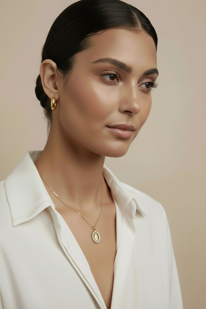 Lady of Guadalupe Pendant - Religious Jewelry with CZ