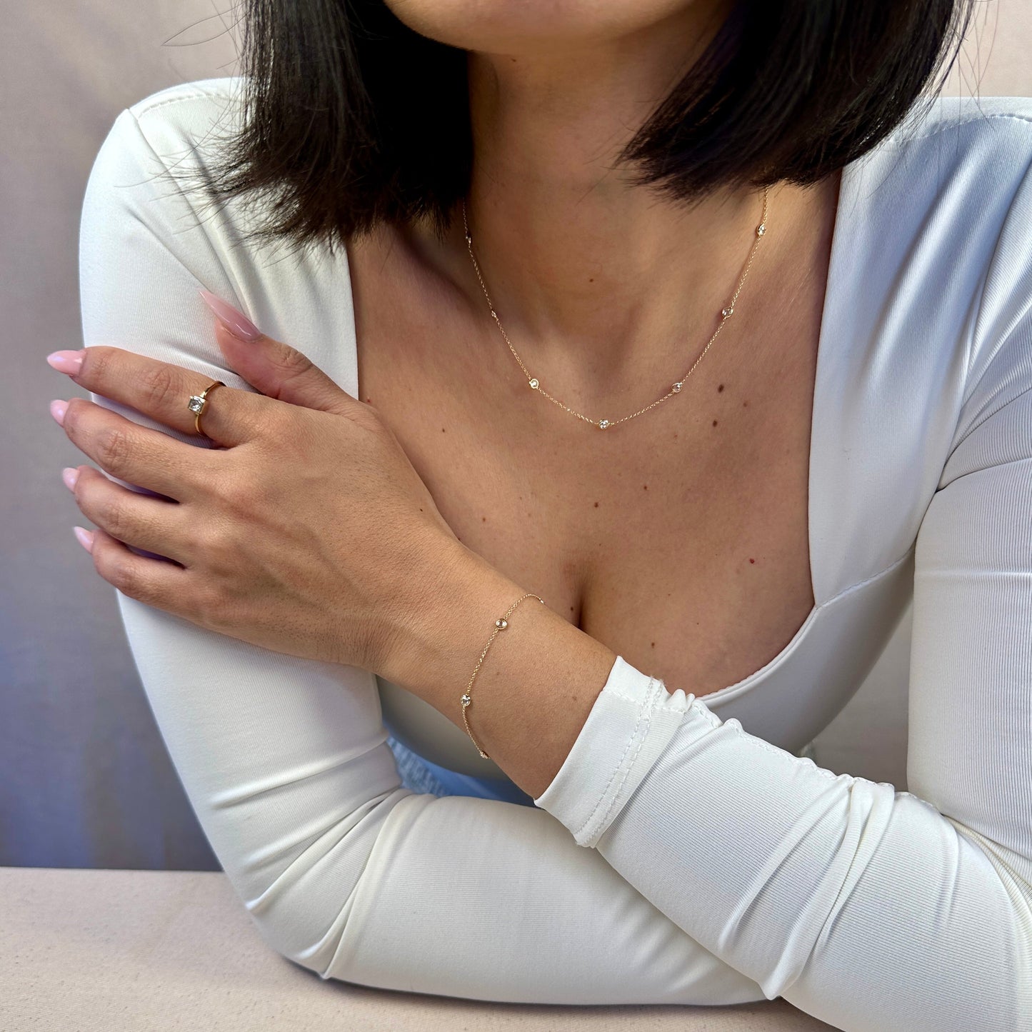 Bezel CZ Necklace - Minimalist Diamond Look Pendant for Women