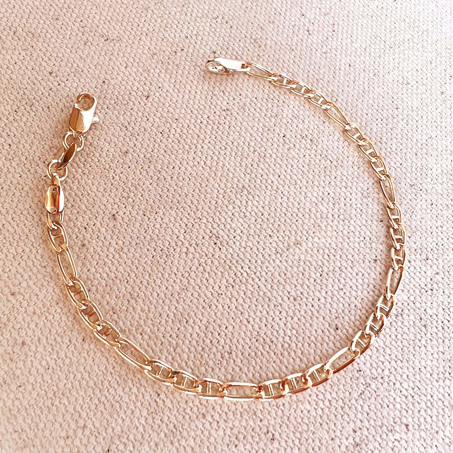 18k Gold Filled 3.5mm Figaro Mariner "Figarucci" Bracelet Sizes 7" and 8"