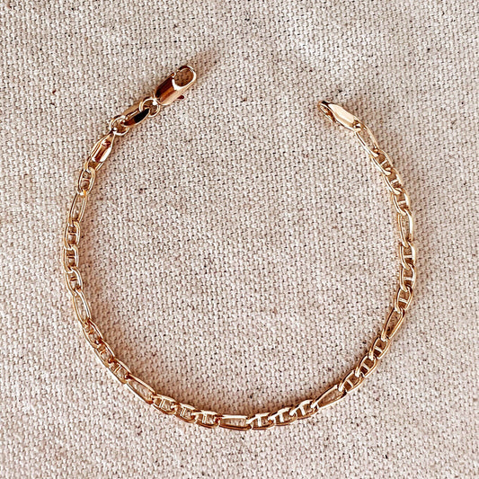 18k Gold Filled 3.5mm Figaro Mariner "Figarucci" Bracelet Sizes 7" and 8"