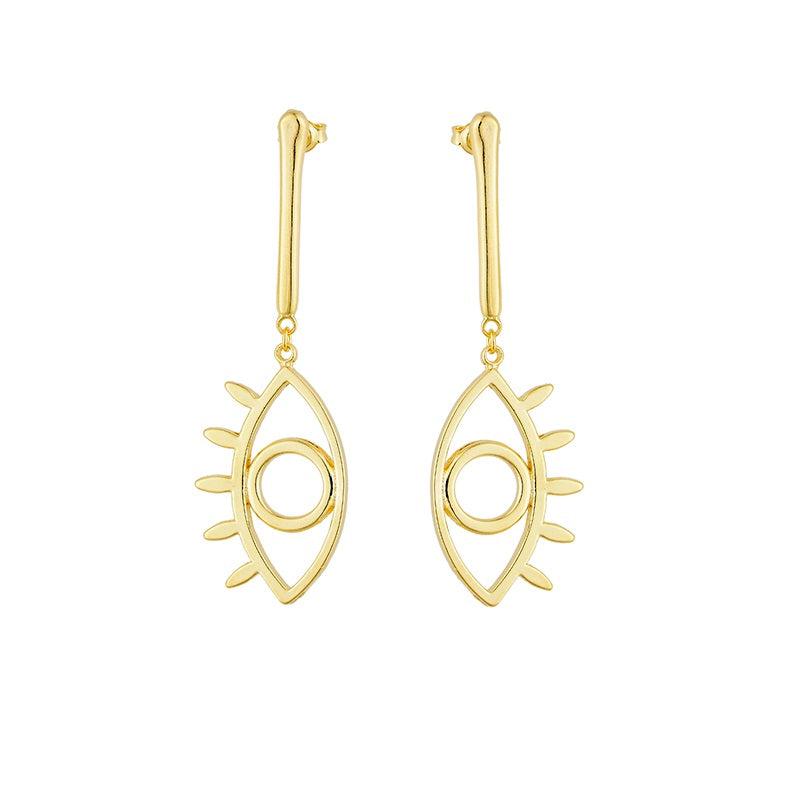 GoldFi 18k Gold Filled Dangling Evil Eyes Earrings