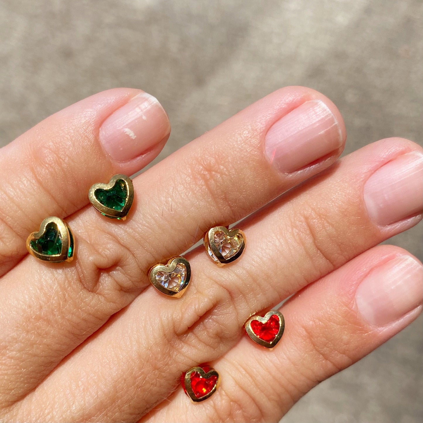 GoldFi 18k Gold Filled Emerald, Ruby or Crystal Color Heart Earrings