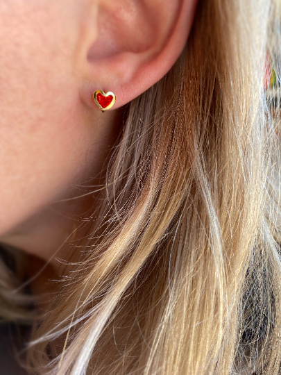 GoldFi 18k Gold Filled Emerald, Ruby or Crystal Color Heart Earrings