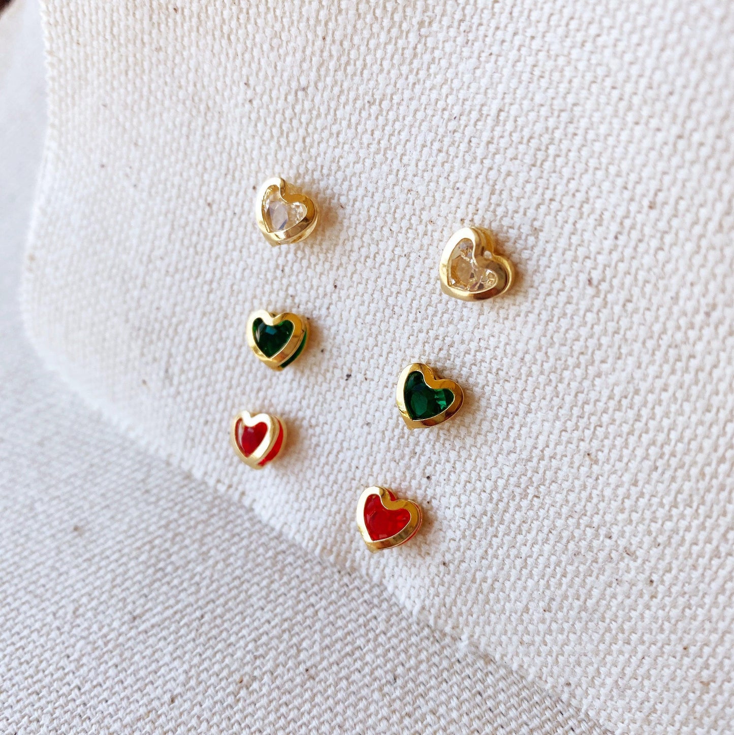 GoldFi 18k Gold Filled Emerald, Ruby or Crystal Color Heart Earrings