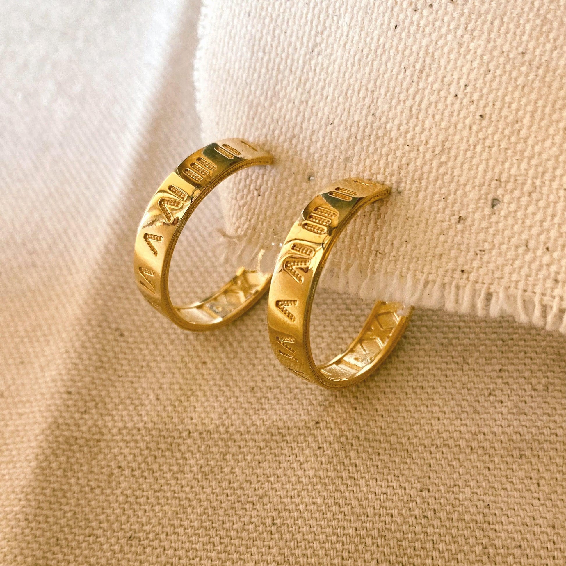 GoldFi 18k Gold Filled Roman Numerals C Hoop Earrings
