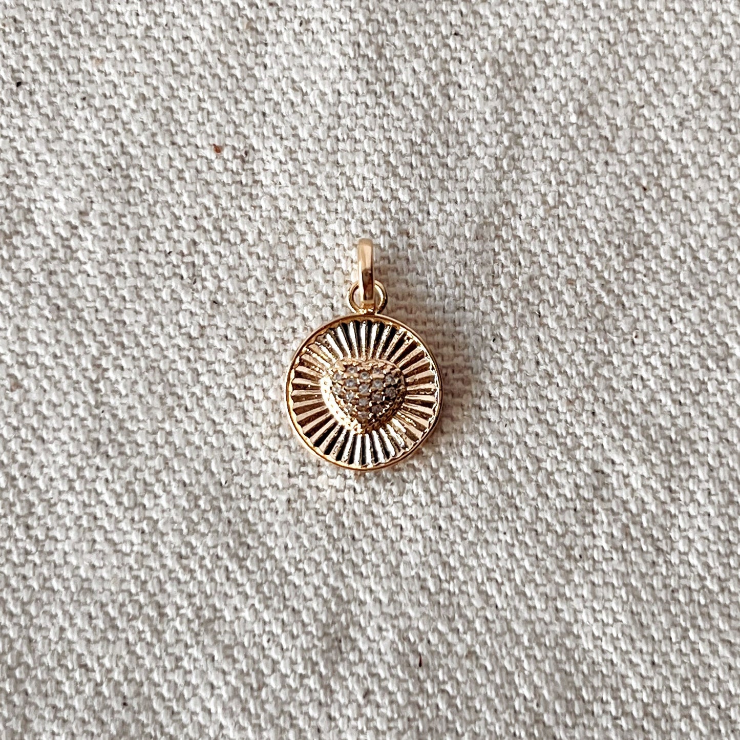 GoldFi 18k Gold Filled Spoke Textured Charm Heart Cubic Zirconia