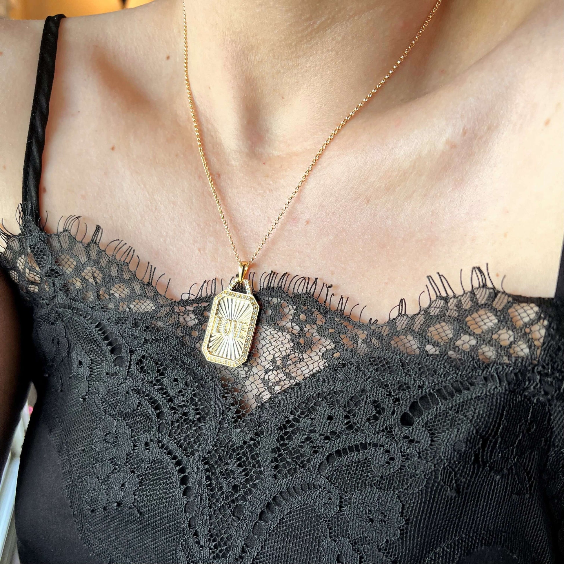 GoldFi 18k Gold Filled Vintage Love Plaque Necklace