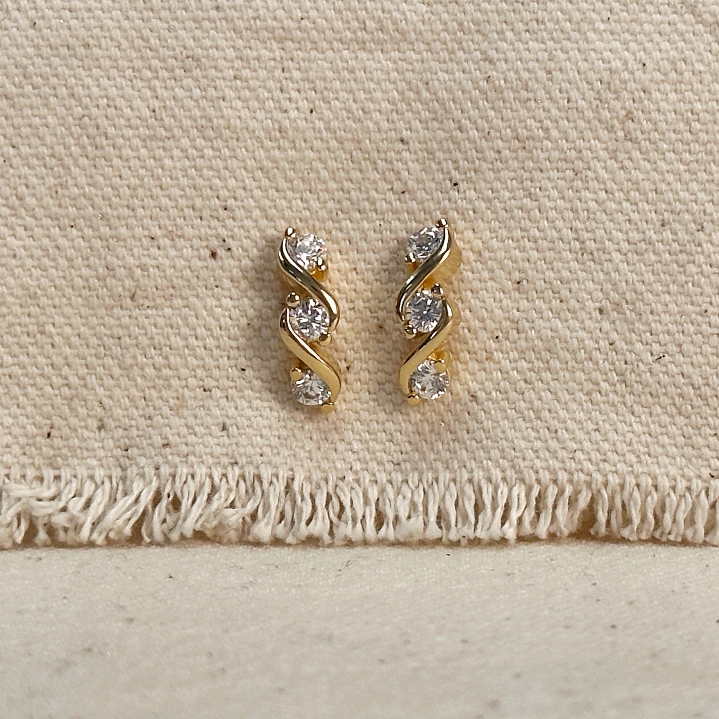 Triple CZ Stud Earrings 18K Gold Filled - 15mm Sparkly Cubic Zirconia Studs