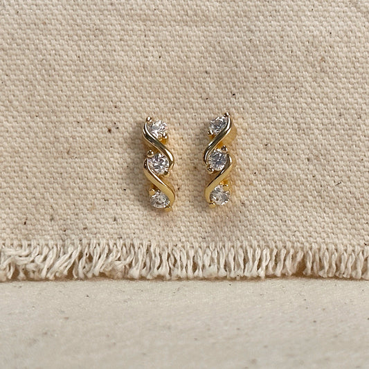 Triple CZ Stud Earrings 18K Gold Filled - 15mm Sparkly Cubic Zirconia Studs