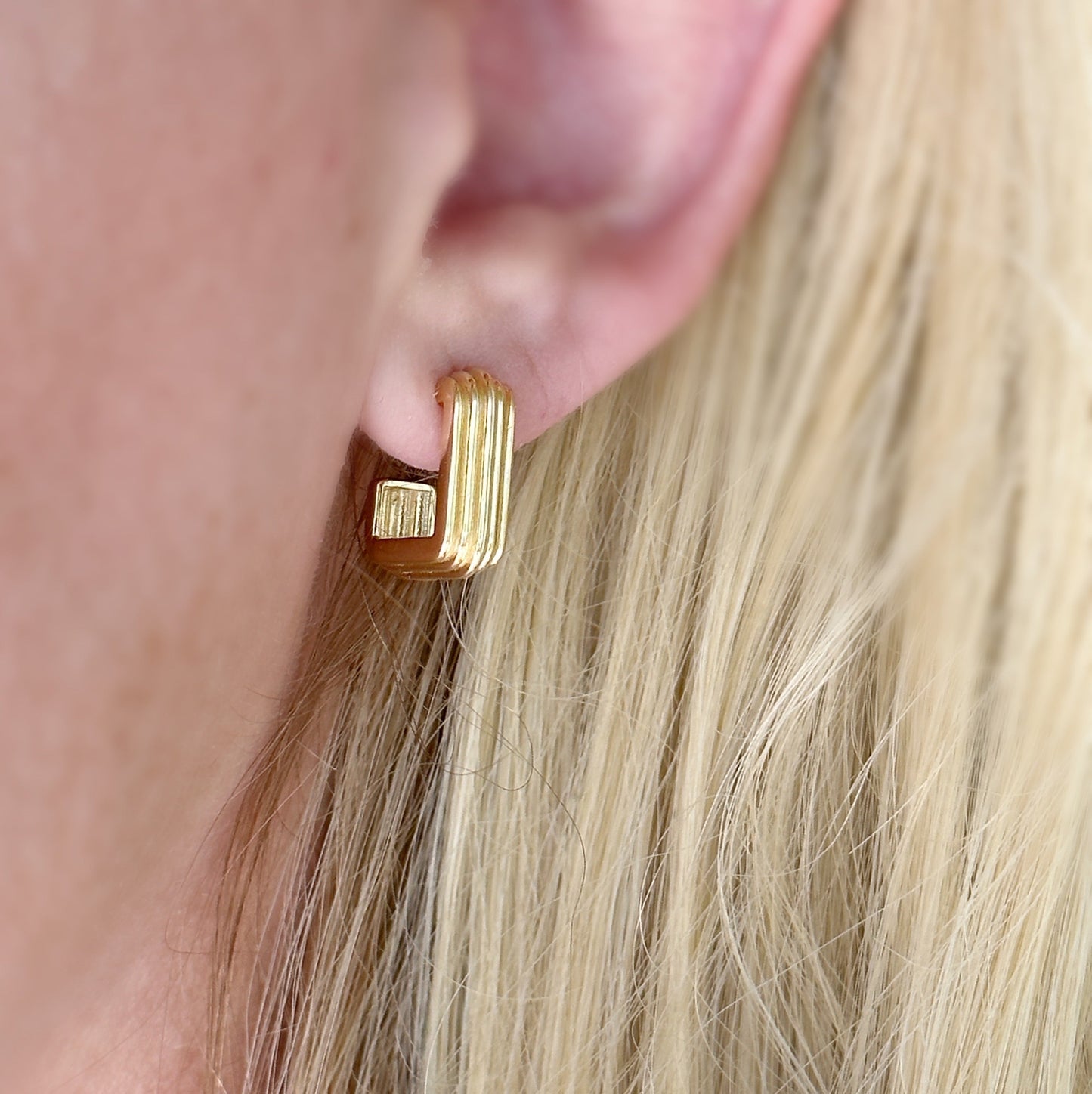 Geometric C-Hoop Earrings for Women - Ridged Modern Hoops