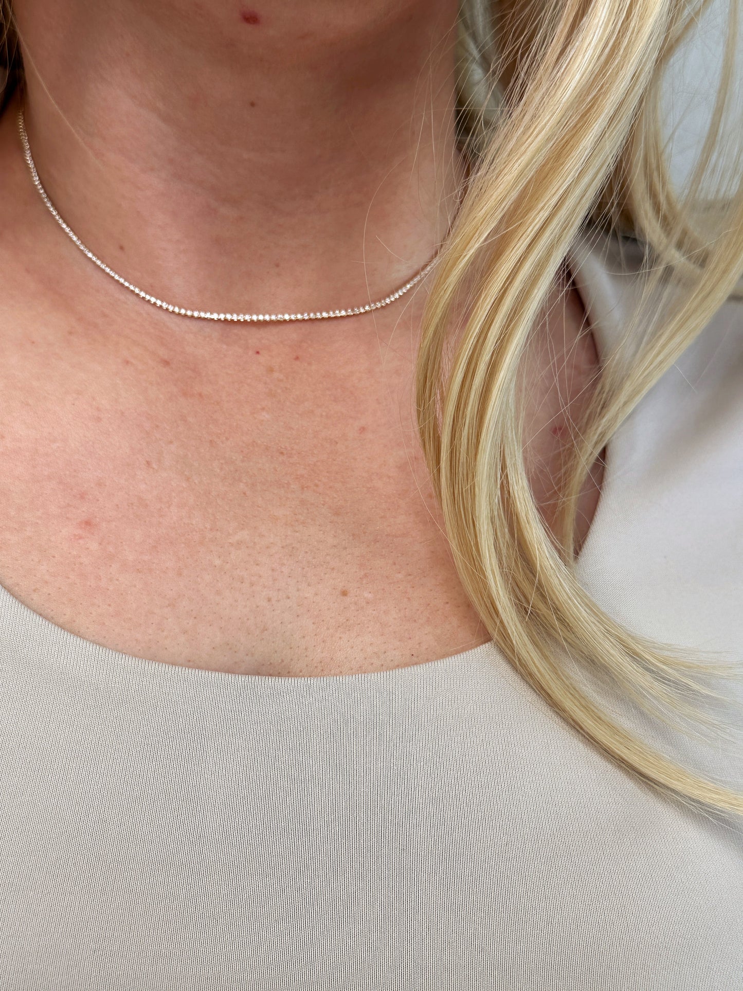 Tennis Necklace - Delicate CZ Diamond Alternative Choker for Women