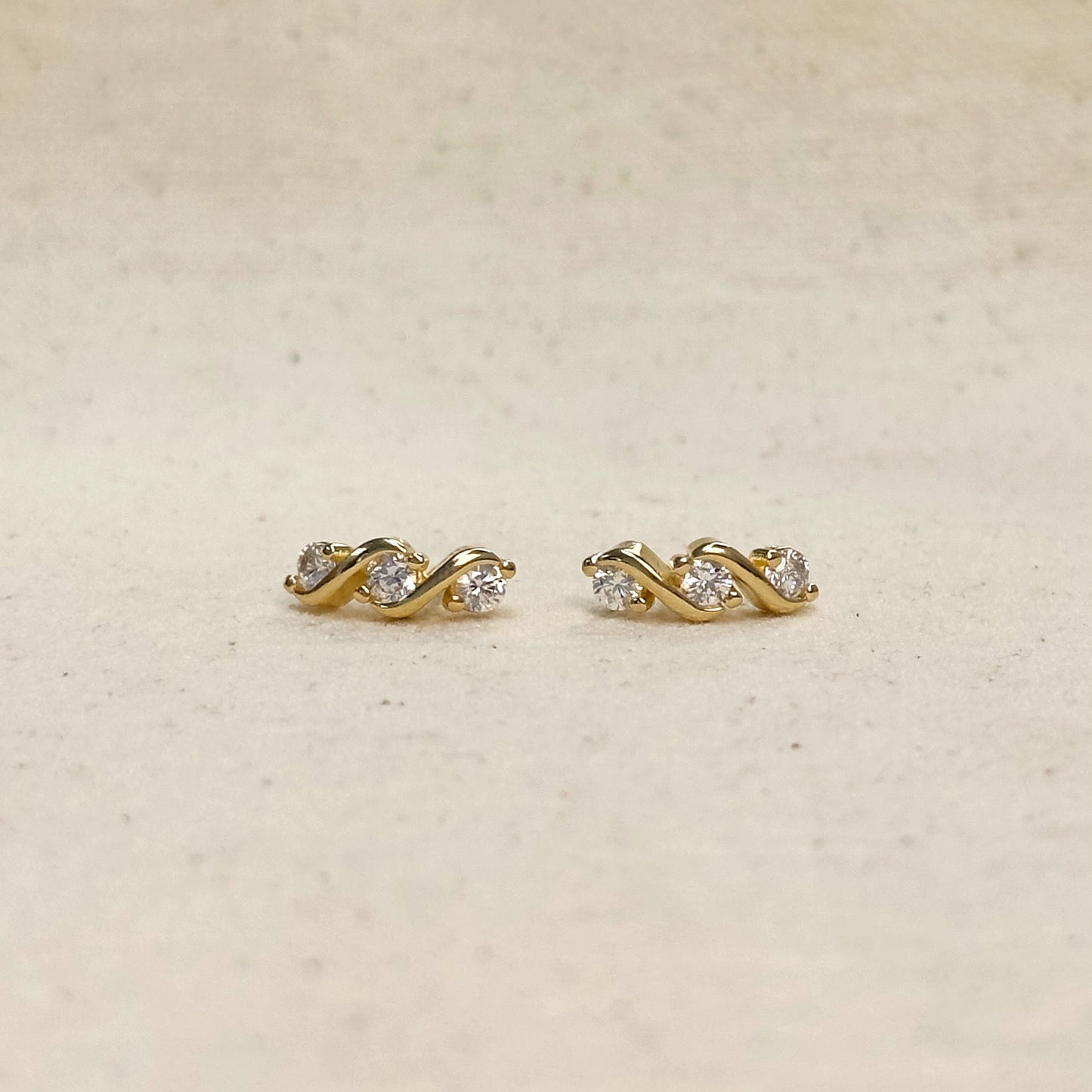 Triple CZ Stud Earrings 18K Gold Filled - 15mm Sparkly Cubic Zirconia Studs