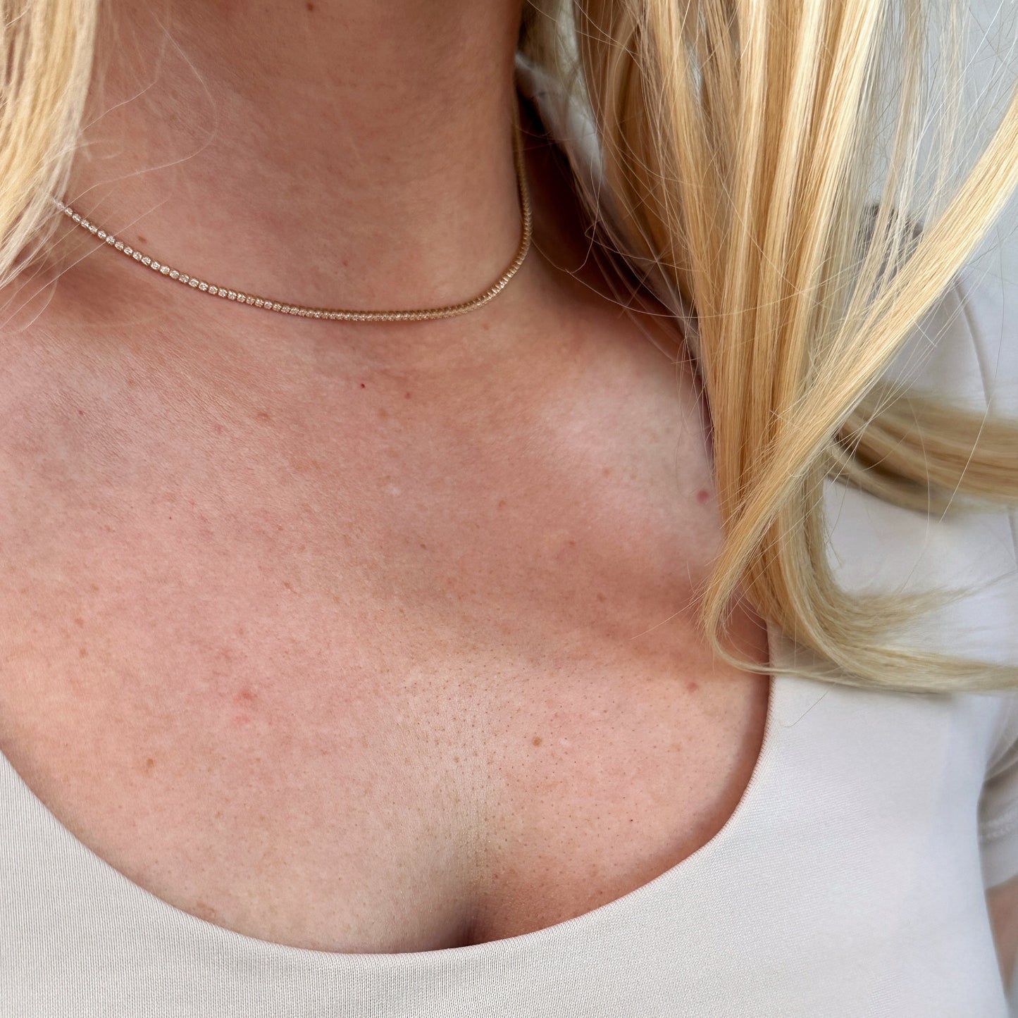 Tennis Necklace - Delicate CZ Diamond Alternative Choker for Women