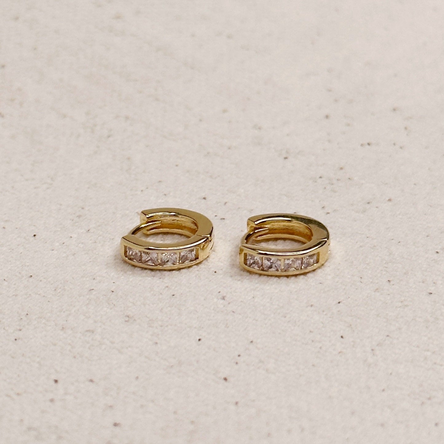 CZ Line Clicker Hoop Earrings - Small Crystal Huggie Hoops 12mm | Sparkly Minimalist Earrings for Women | Hypoallergenic
