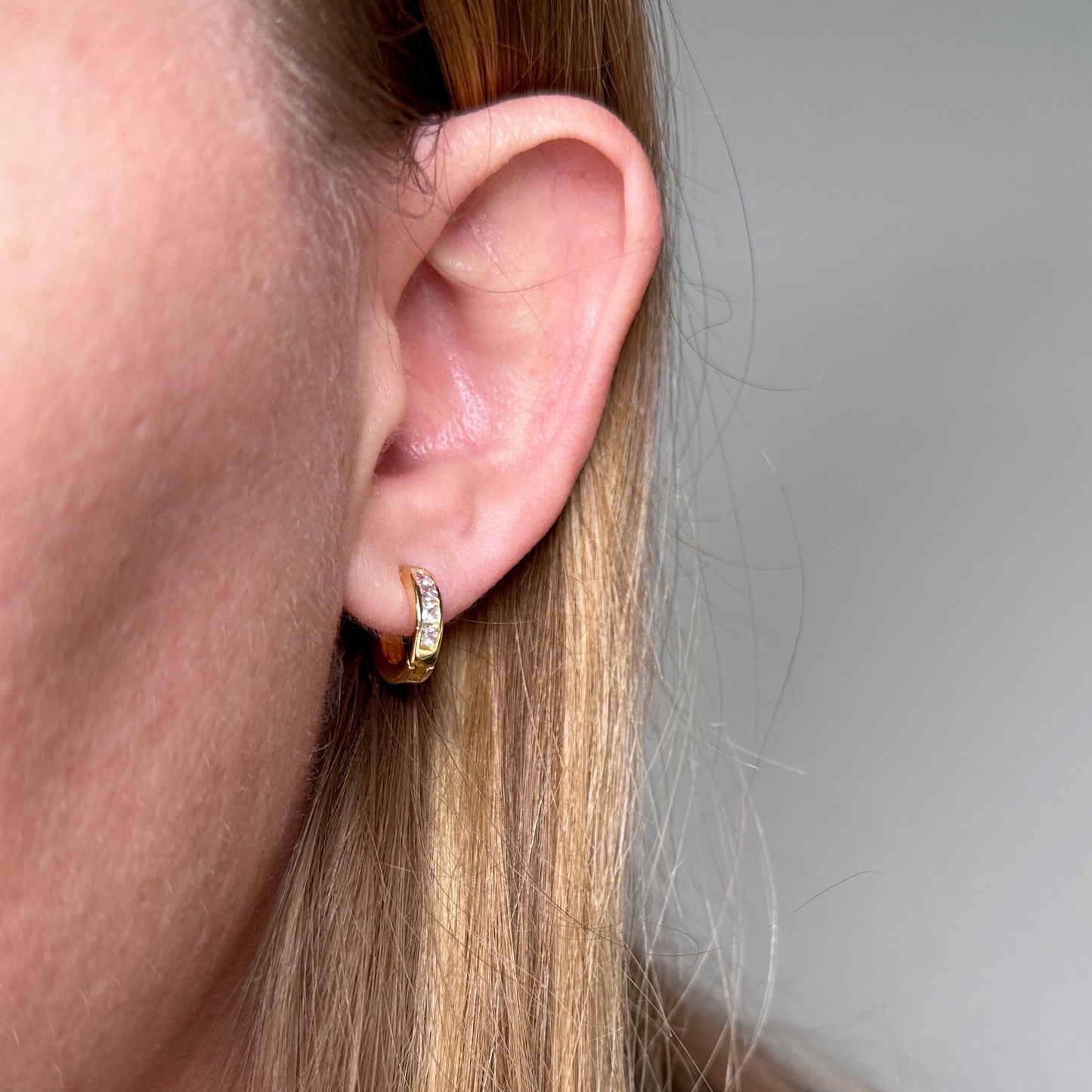 CZ Line Clicker Hoop Earrings - Small Crystal Huggie Hoops 12mm | Sparkly Minimalist Earrings for Women | Hypoallergenic
