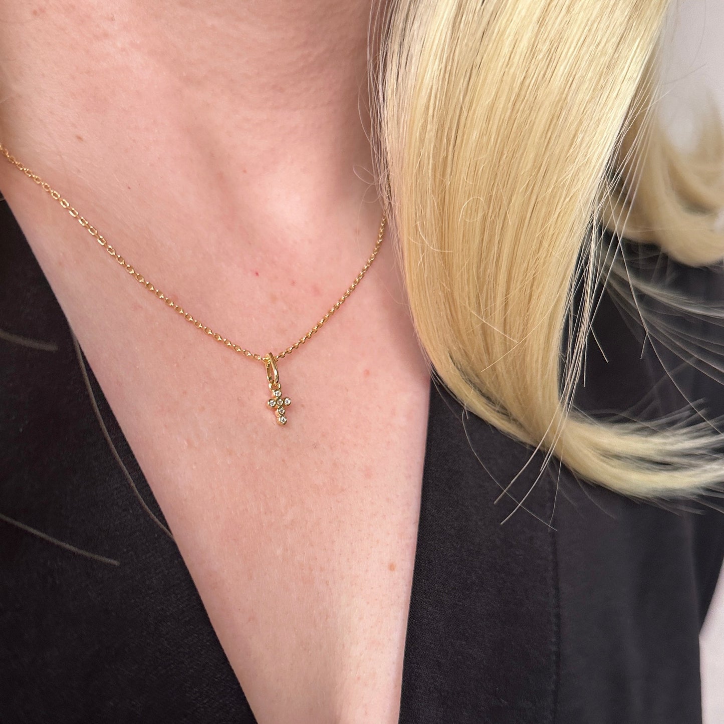 Mini Cross Charm with CZ Crystals - Dainty Religious Pendant for Women | Hypoallergenic Faith Jewelry