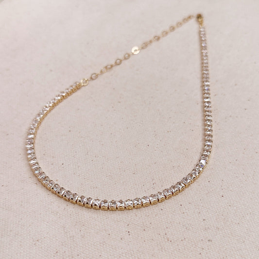 Dainty Tennis Necklace | 3mm CZ Tennis Chain | Minimalist Diamond Look Necklace | Layering Necklace