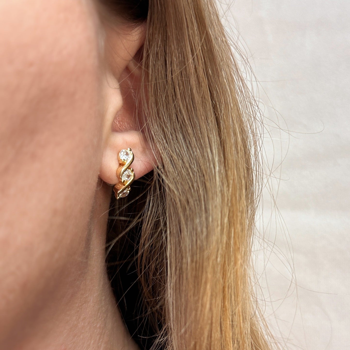 Triple CZ Stud Earrings 18K Gold Filled - 15mm Sparkly Cubic Zirconia Studs
