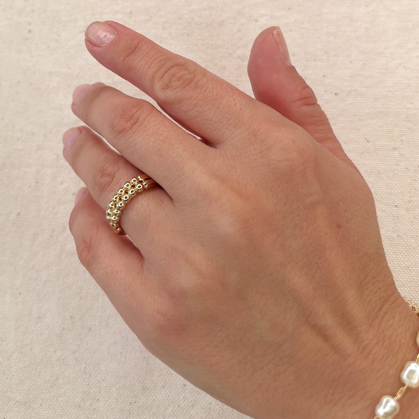 Double Beaded Band Ring - Handcrafted Statement Ring for Women