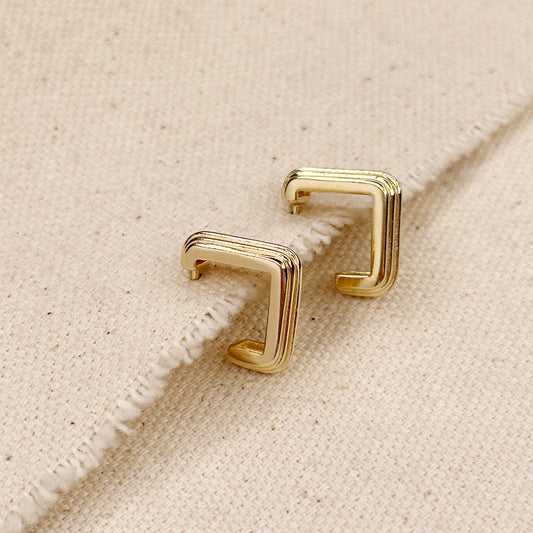 Geometric C-Hoop Earrings for Women - Ridged Modern Hoops