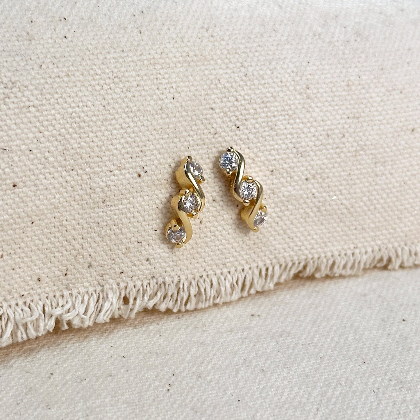 Triple CZ Stud Earrings 18K Gold Filled - 15mm Sparkly Cubic Zirconia Studs