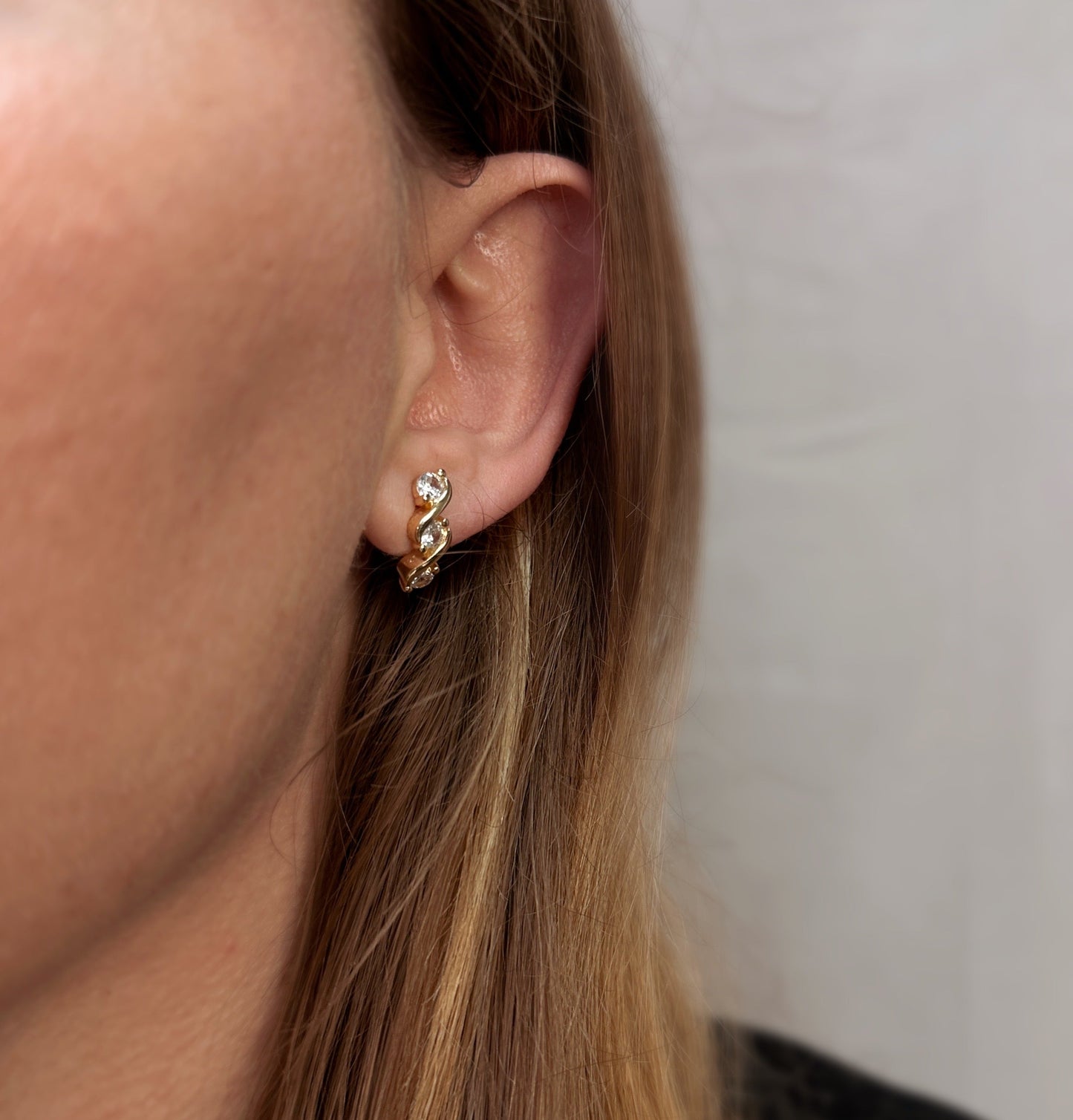 Triple CZ Stud Earrings 18K Gold Filled - 15mm Sparkly Cubic Zirconia Studs