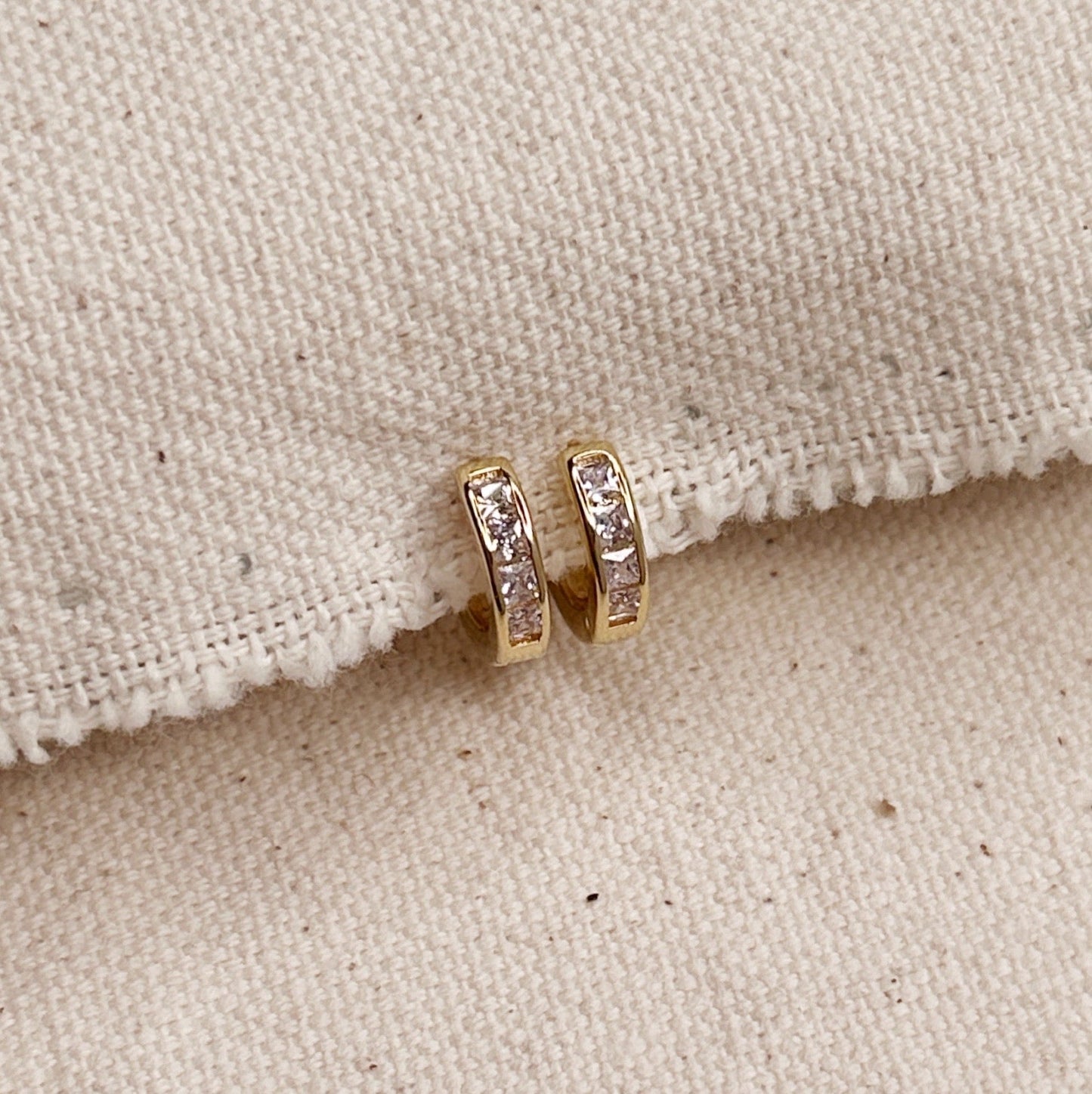 CZ Line Clicker Hoop Earrings - Small Crystal Huggie Hoops 12mm | Sparkly Minimalist Earrings for Women | Hypoallergenic