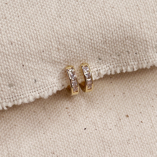 CZ Line Clicker Hoop Earrings - Small Crystal Huggie Hoops 12mm | Sparkly Minimalist Earrings for Women | Hypoallergenic