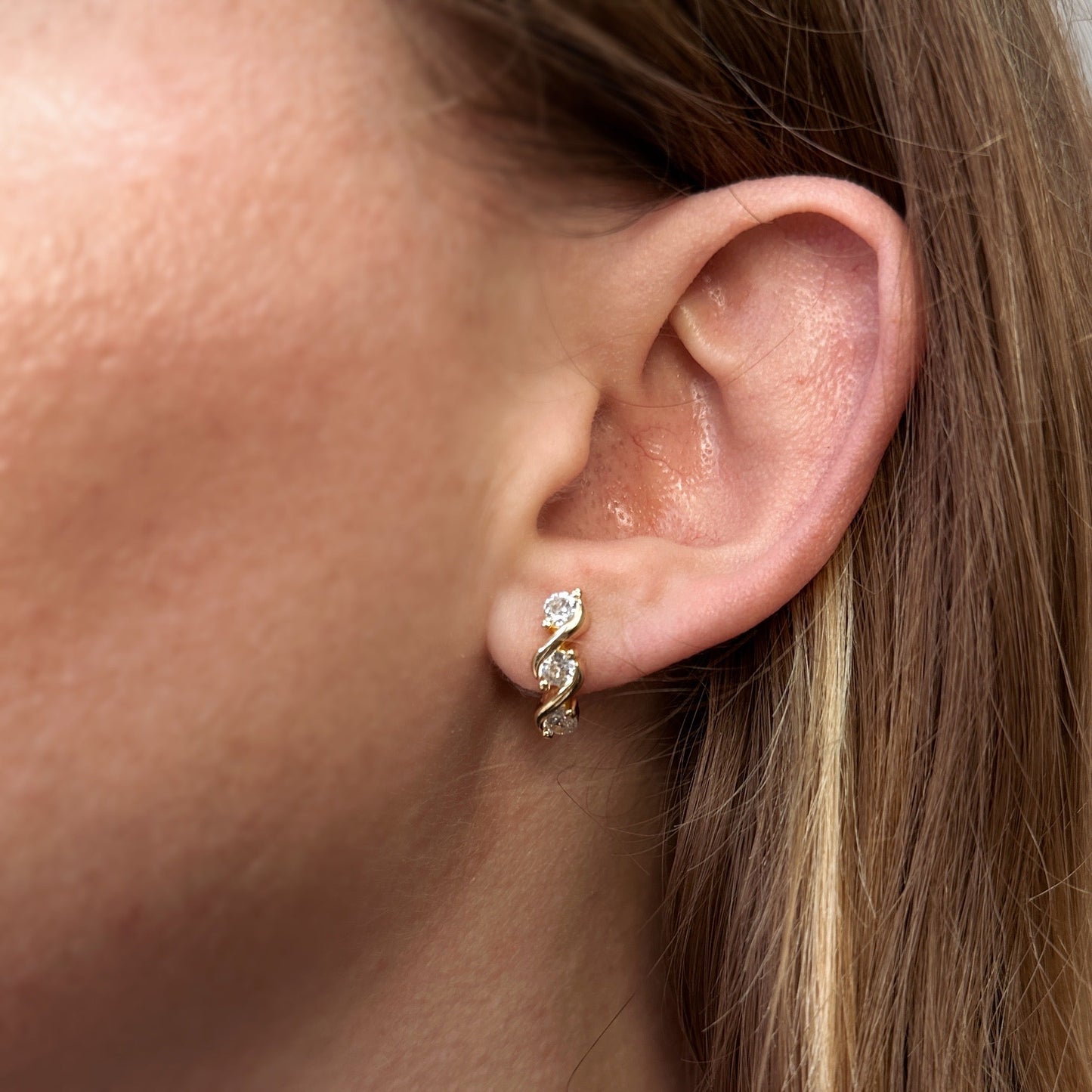Triple CZ Stud Earrings 18K Gold Filled - 15mm Sparkly Cubic Zirconia Studs