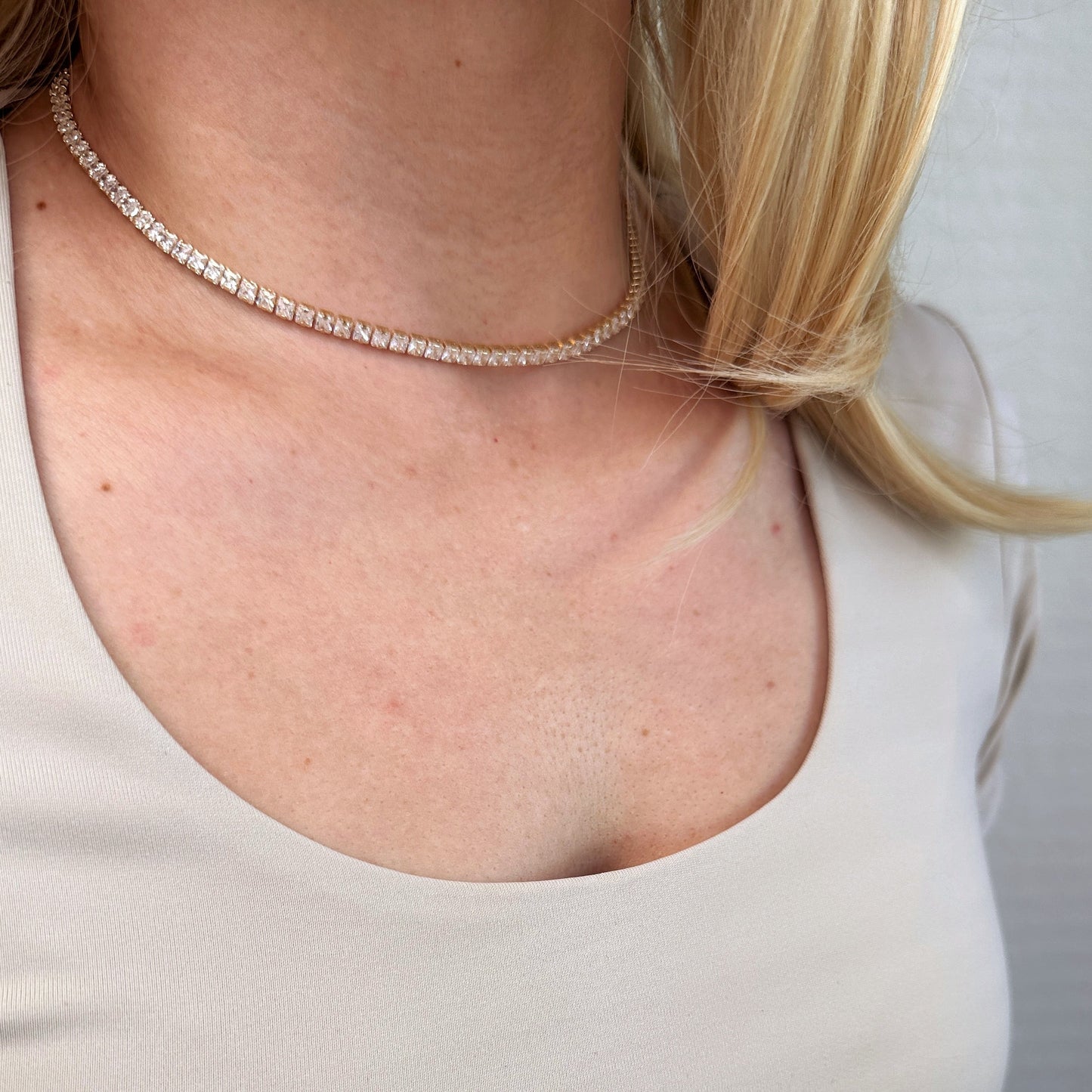 Dainty Tennis Necklace | 3mm CZ Tennis Chain | Minimalist Diamond Look Necklace | Layering Necklace